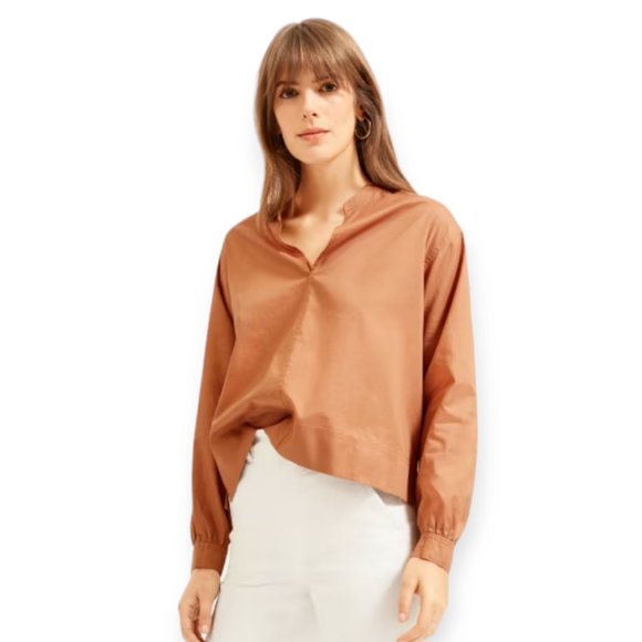 Everlane The Silky Cotton Split-Neck Blouse in 0 | 100% Cotton | Spring | Office - Picture 15 of 15
